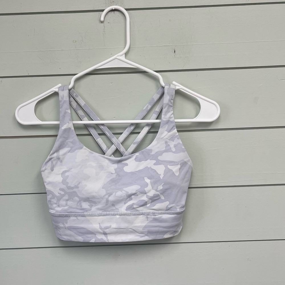 lululemon athletica Light Gray White Camo Energy Bra Crop Top